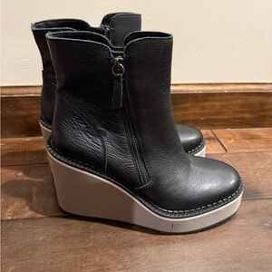 Black Leather Wedge Ankle Boots
